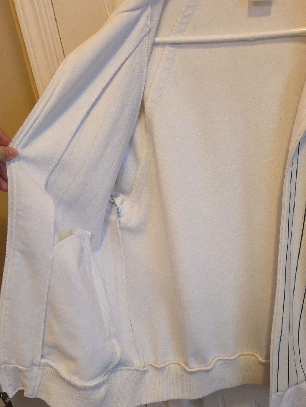 VINTAGE 70s Puma White Track Jacket with Light Blue Accents and Navy Pinstripes - Picture 7 of 8